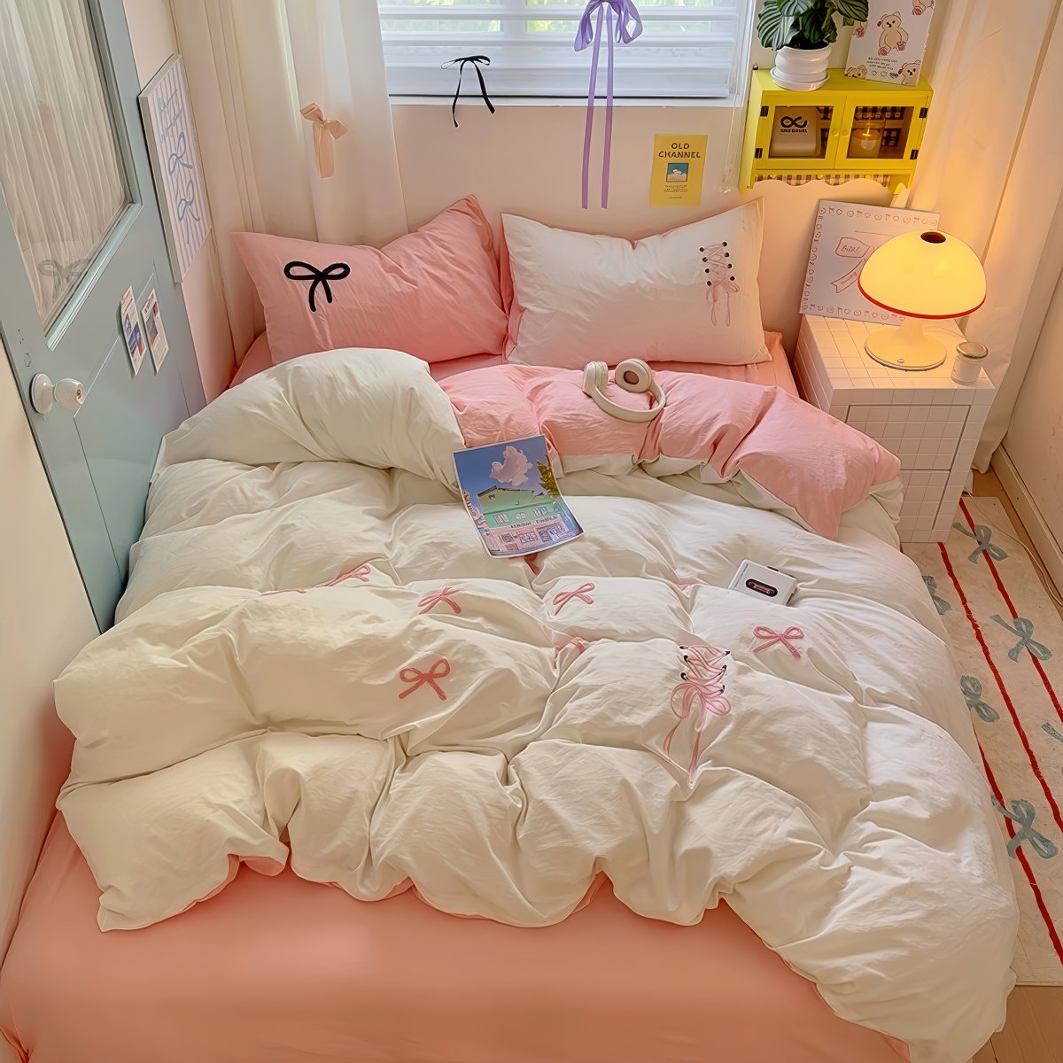 Blush Ribbon Embroidered Bedding Set