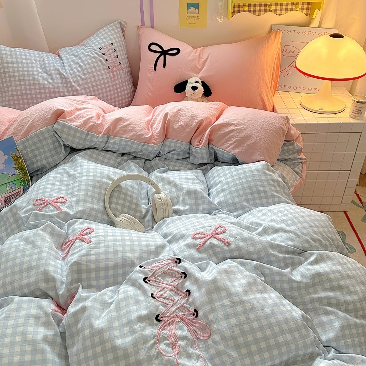 Blush Ribbon Embroidered Bedding Set