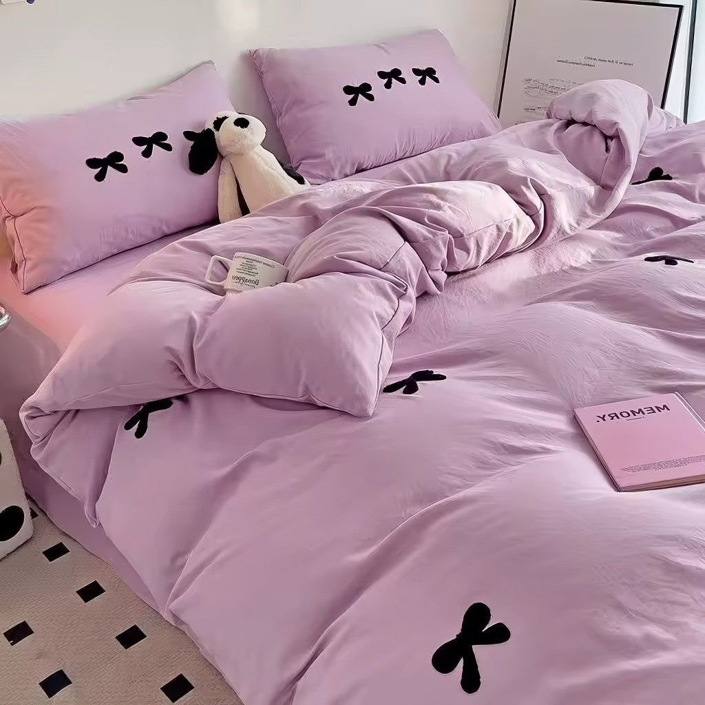 Cute Embroidered Bows Coquette Bedding Set