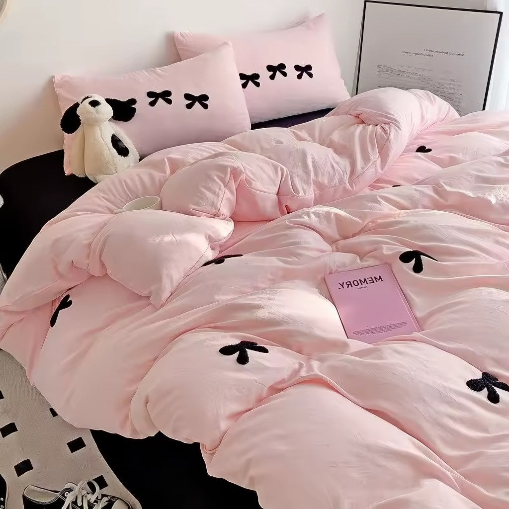 Cute Embroidered Bows Coquette Bedding Set