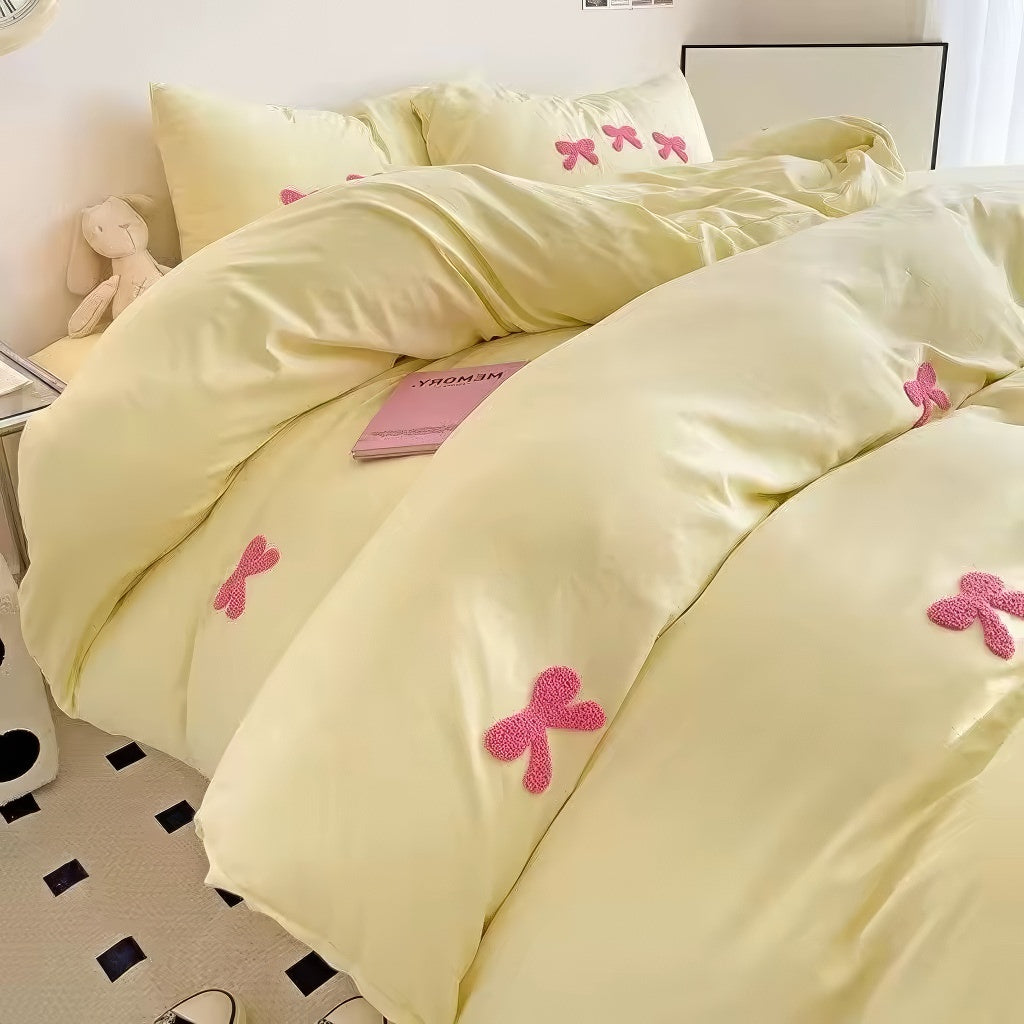 Cute Embroidered Bows Coquette Bedding Set