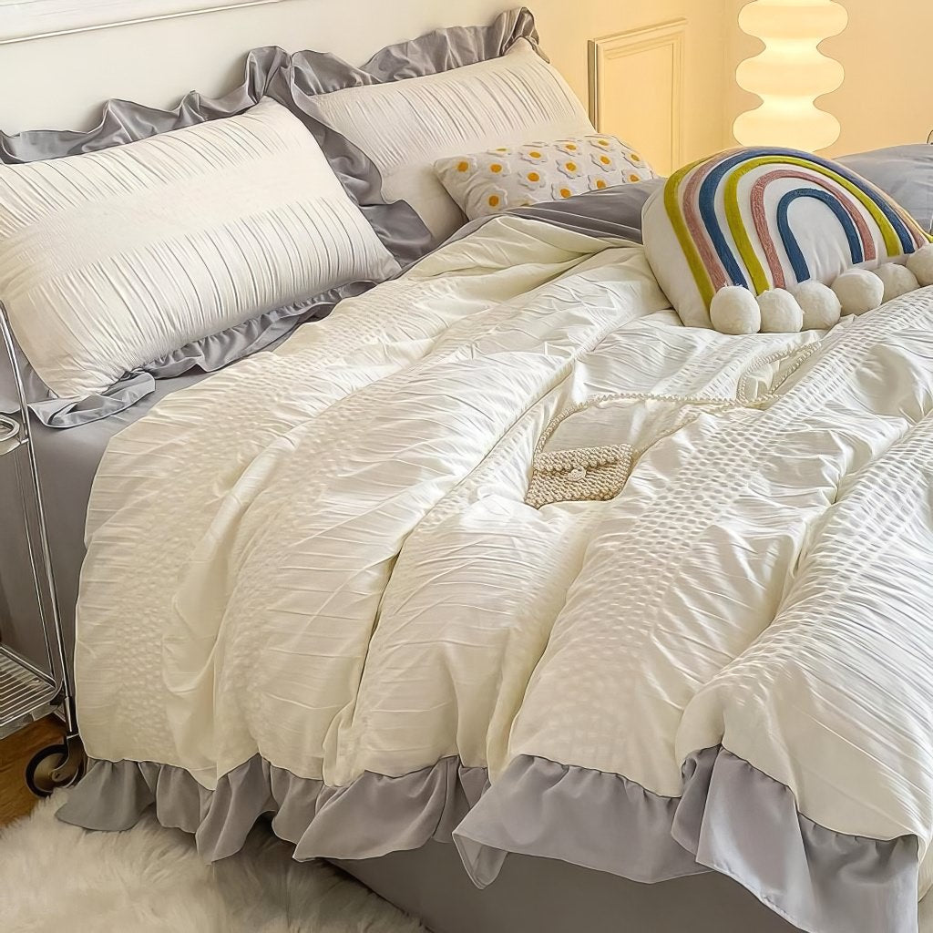 Ruffled Seersucker Cute Bedding Set